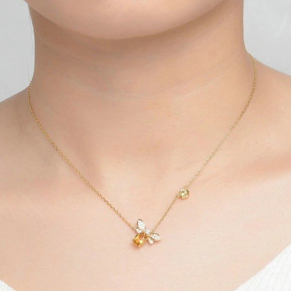 NEW 18K Yellow Gold Diamond Citrine Bee Necklace - Picture 2 of 6